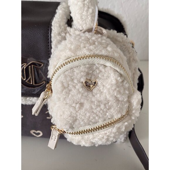 Juicy Couture Chocolate Pecan Sherpa Crossbody Snuggle Satchel Bag W/Charm NEW - Picture 3 of 15